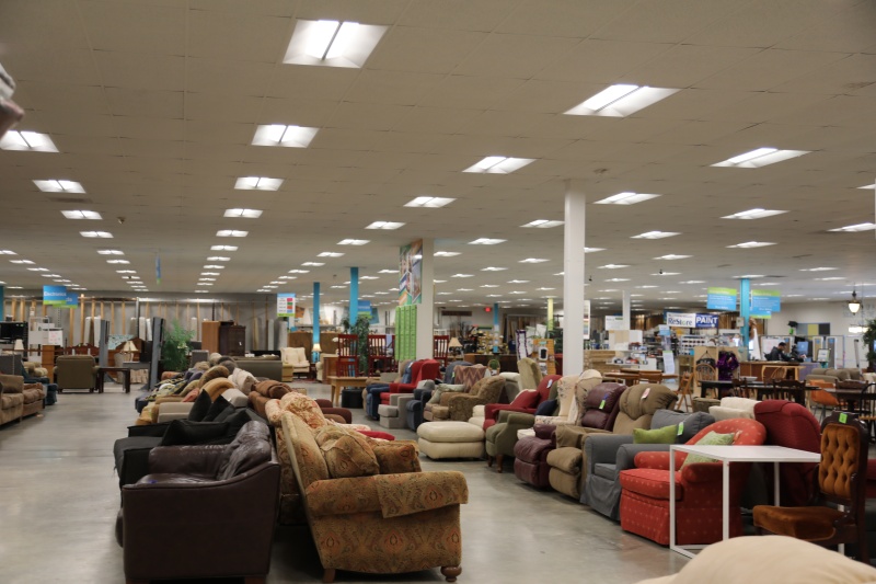 wide angle shot of durham restore furniture aisles