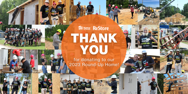 photo compilation of ReStore teams on site building the round-up home